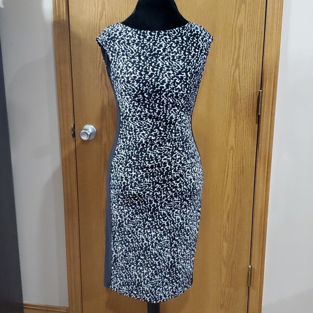Lauren Ralph Lauren black white sleeveless stretch dress dotted